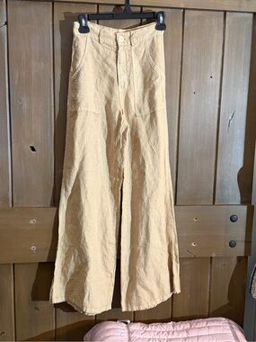 Enza Costa tan French linen wide leg pants and high waist.  Retail $ 215